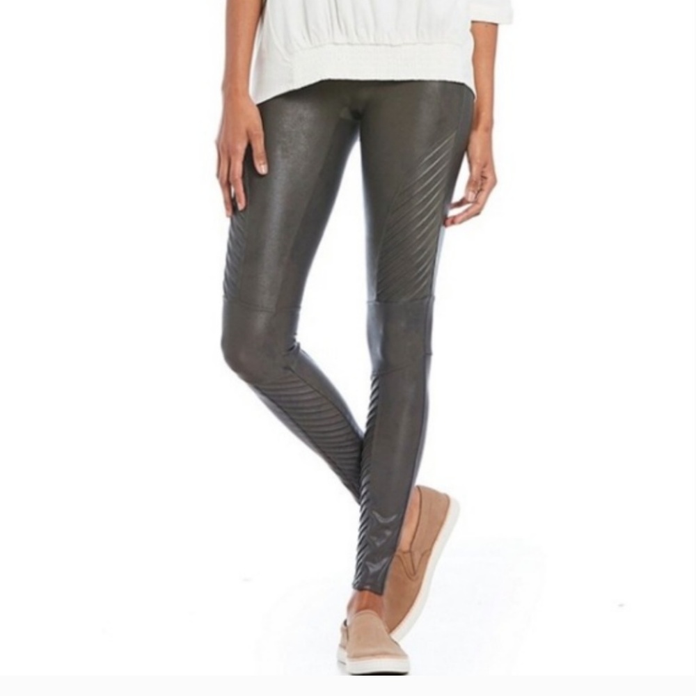 NWT Spanx Faux Leather Moto Leggings in Gunmetal